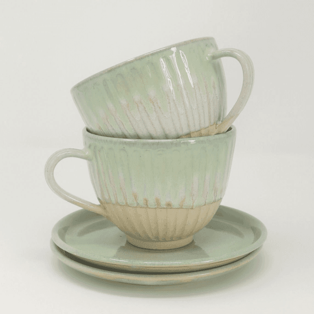 Teacup &amp; Saucer - Coastline Green